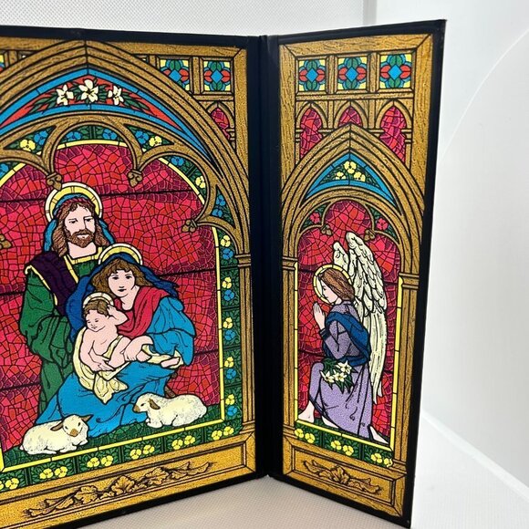 Vintage Seriglass by Yorkraft 4 x 9 double St Francis with animals stained glass - Picture 4 of 5